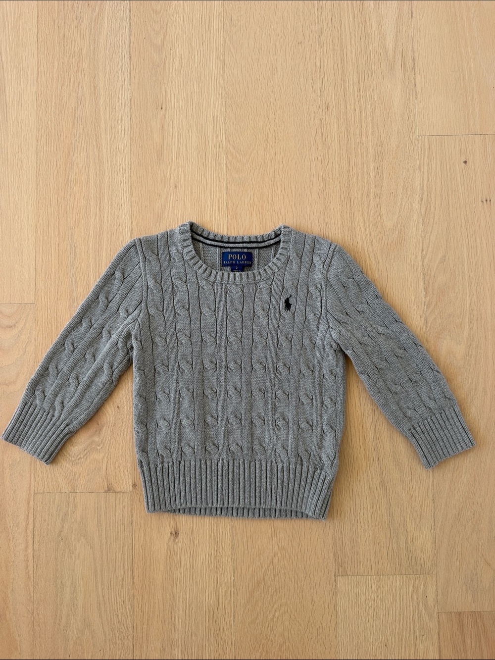 Polo by Ralph Lauren Grey Cable-Knit Crewneck Sweater Size 2T